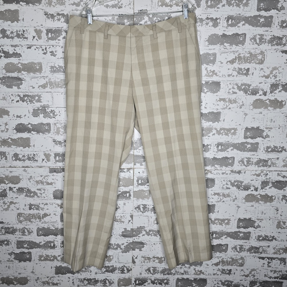 Adidas Golf Pants Mens 36x29 Beige Plaid Straight Leg Stretch Activewear Player
